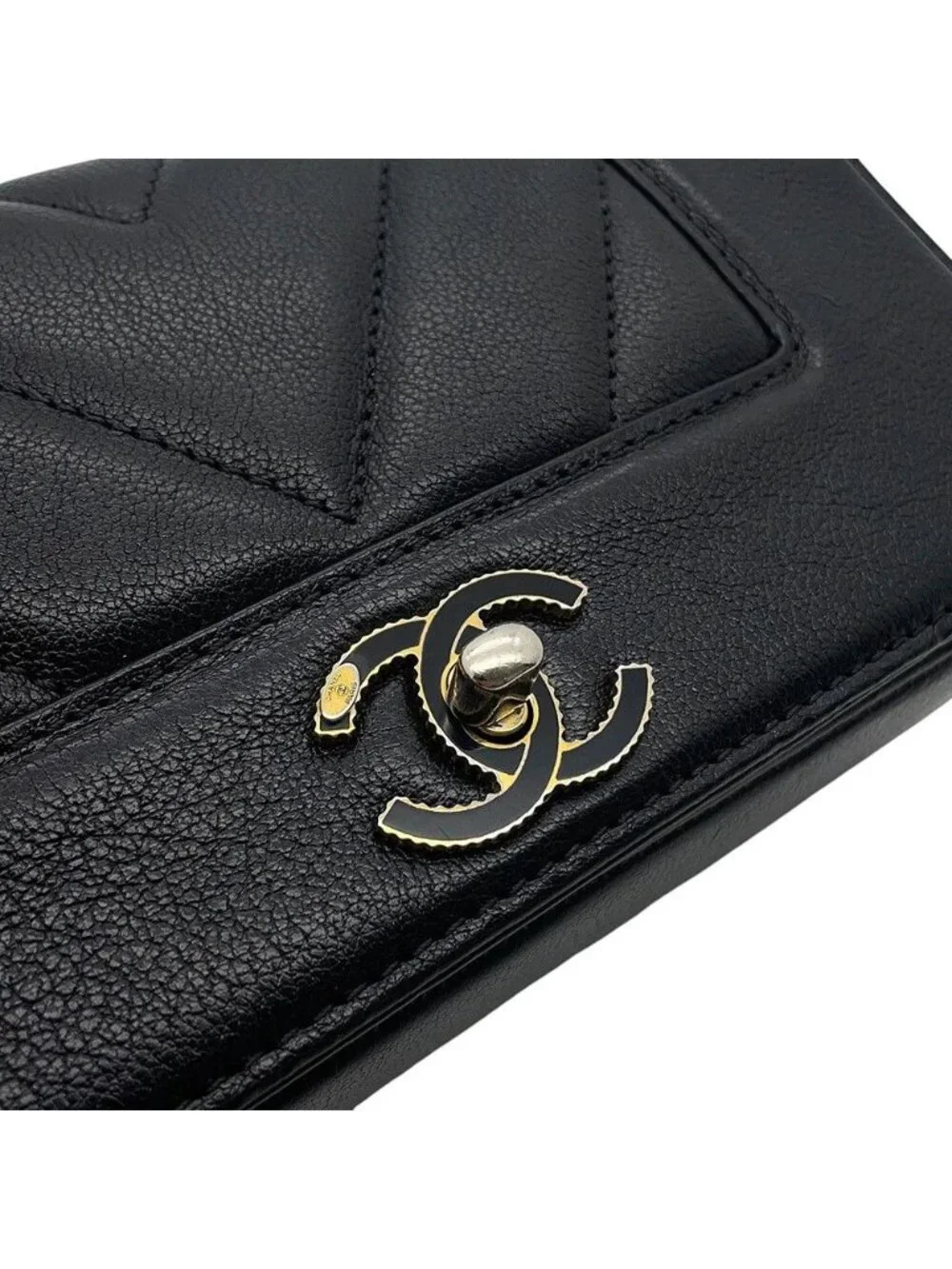 Chanel Chain Shoulder Bag Mademoiselle Stitch Double Flap Leather 2-Way Black